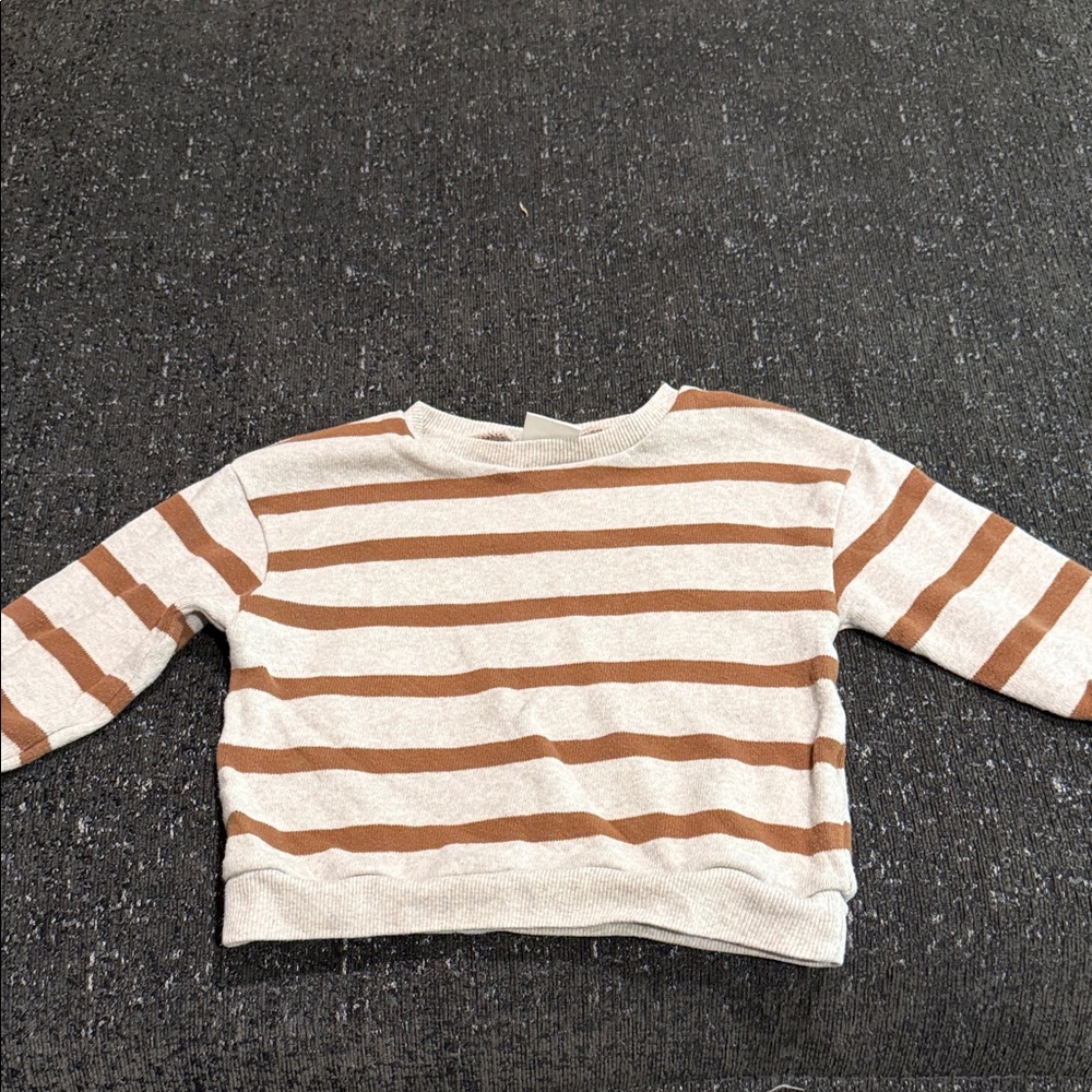 Zara Kids Brown and Cream Striped Sweatshirt